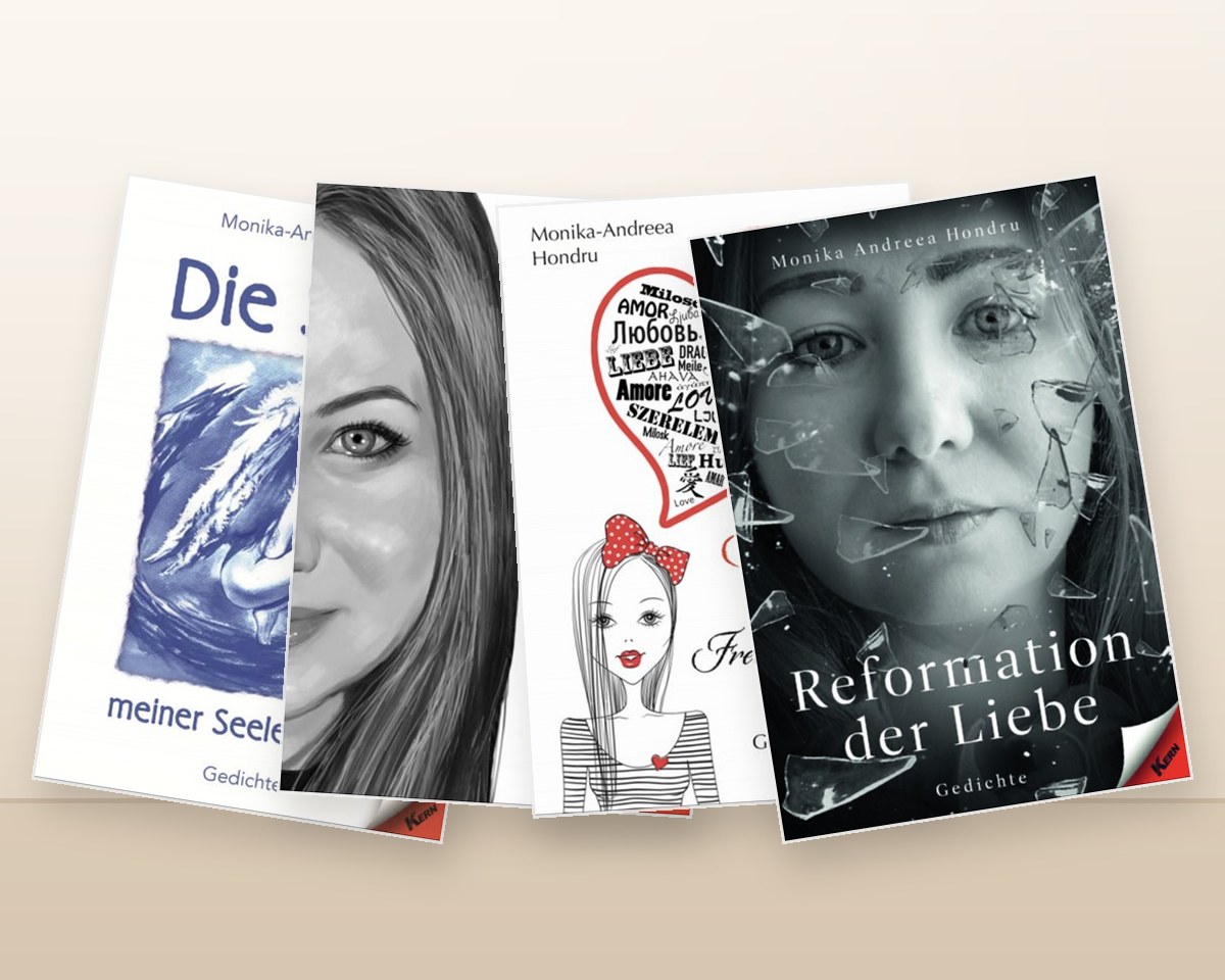 The four poetry collections by Monika-Andreea Hondru side by side